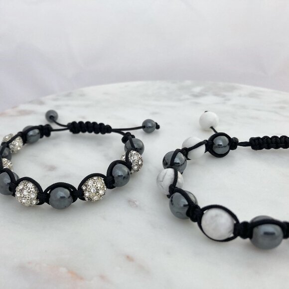 Semi-precious Stone and Cord Bracelets - Black, Grey & White - Picture 3 of 8